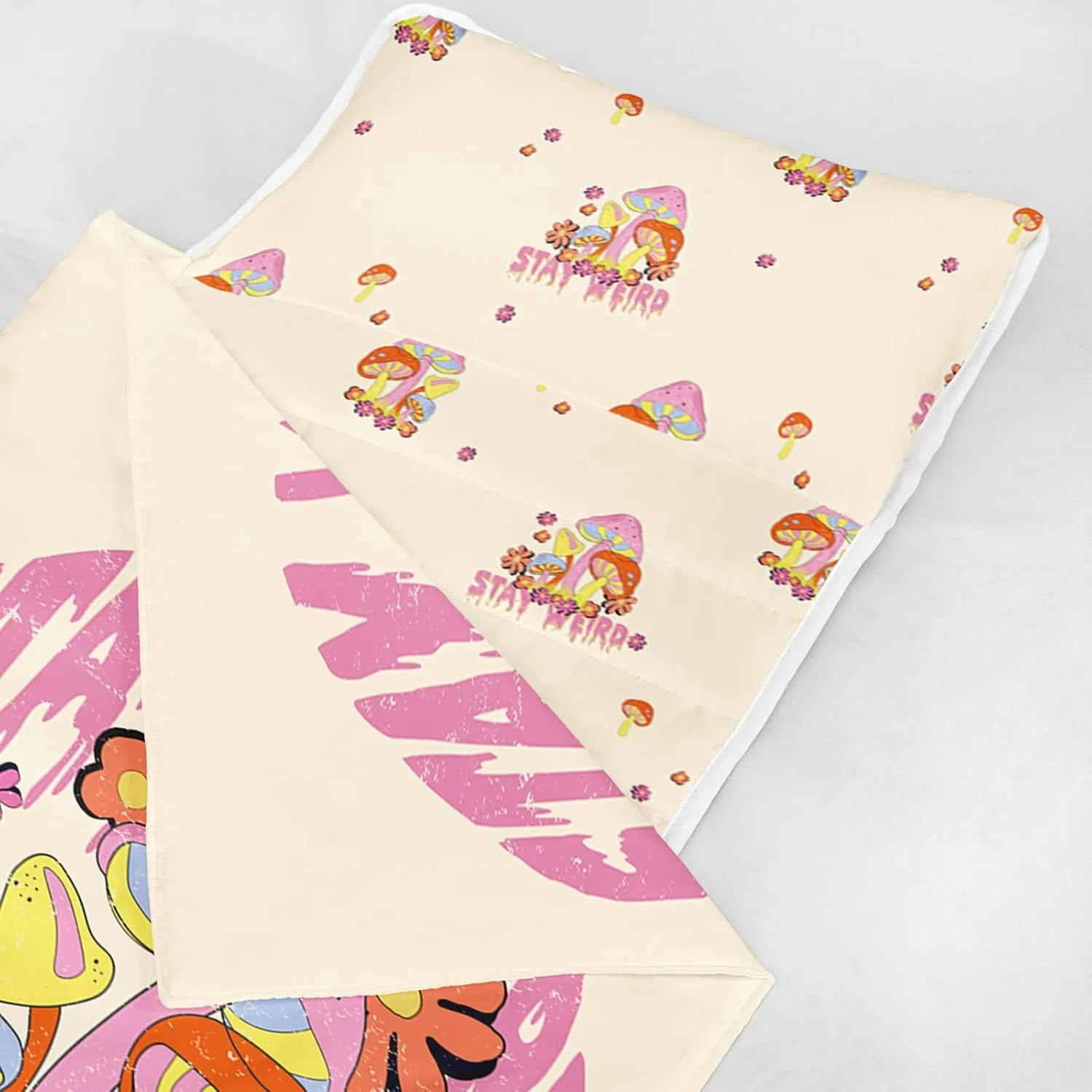 Axolotl Mushrooms Nap Mat,Pink Red Blue Nap Mat with Pillow,Wild Fungus Sleeping Mat for Girls,Flower Travel Sleeping Bag,Botanical Floral Bedding Set for Camping,Roll Up Slumber Bag,Yellow