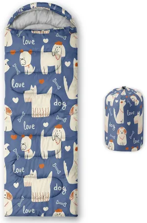 Axolotl Penguin Star Sleeping Bag,3 Season Warm and Cool Weather Moon Cloud Sleeping Bag for Boys Girls Teens,Waterproof Lightweight Lovely Animal Sleeping Bag for Traveling,Outdoors Camping,Navy Blue