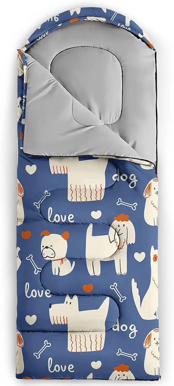 Axolotl Penguin Star Sleeping Bag,3 Season Warm and Cool Weather Moon Cloud Sleeping Bag for Boys Girls Teens,Waterproof Lightweight Lovely Animal Sleeping Bag for Traveling,Outdoors Camping,Navy Blue