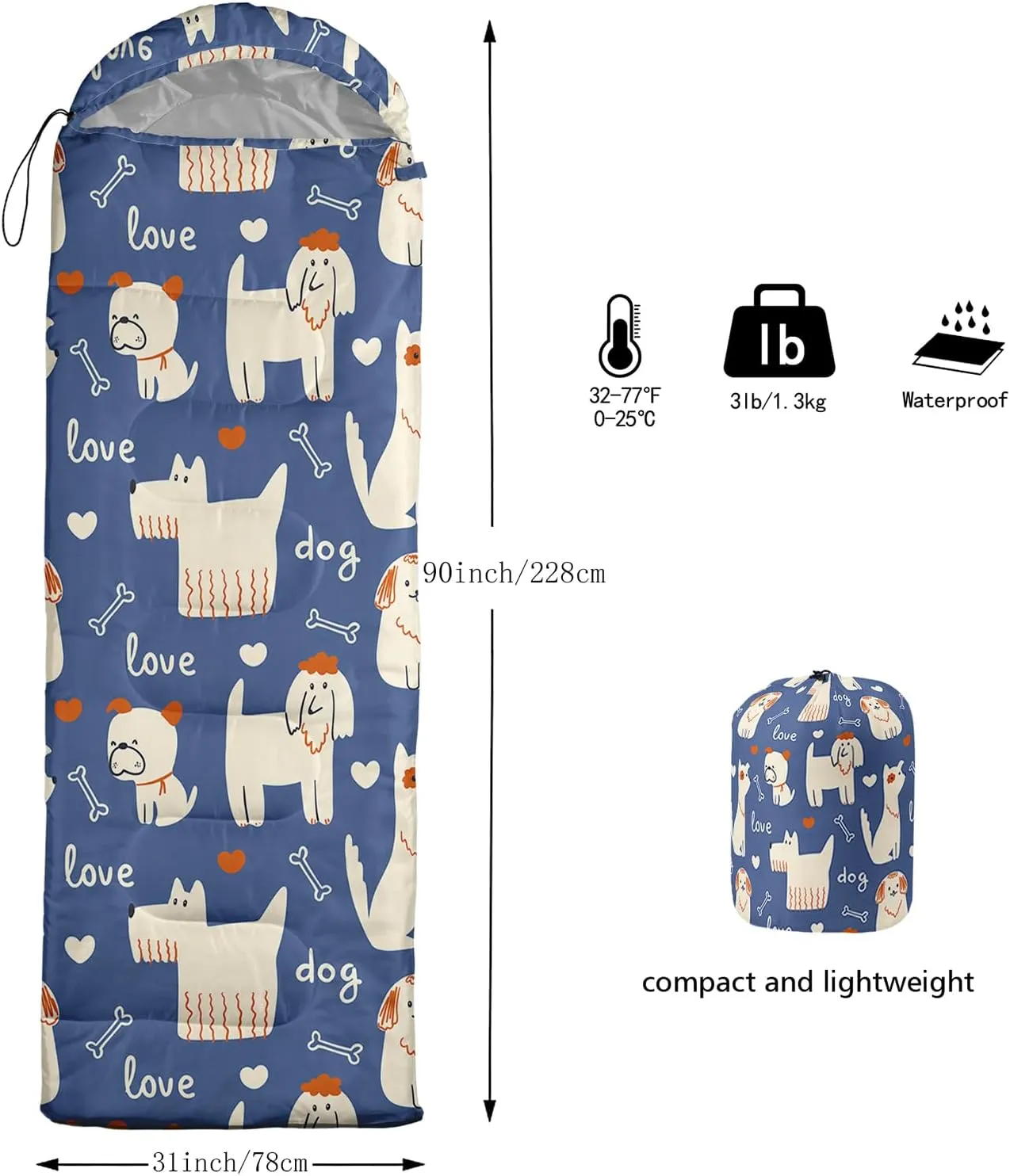 Axolotl Penguin Star Sleeping Bag,3 Season Warm and Cool Weather Moon Cloud Sleeping Bag for Boys Girls Teens,Waterproof Lightweight Lovely Animal Sleeping Bag for Traveling,Outdoors Camping,Navy Blue