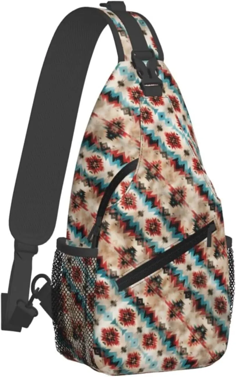 Aztec Southwest Mini Sling Bag for Men and Women Ethnic Tribal Small Crossbody Bag Lightweight Casual Waterproof Chest Bag for Travel Phone, Geometry