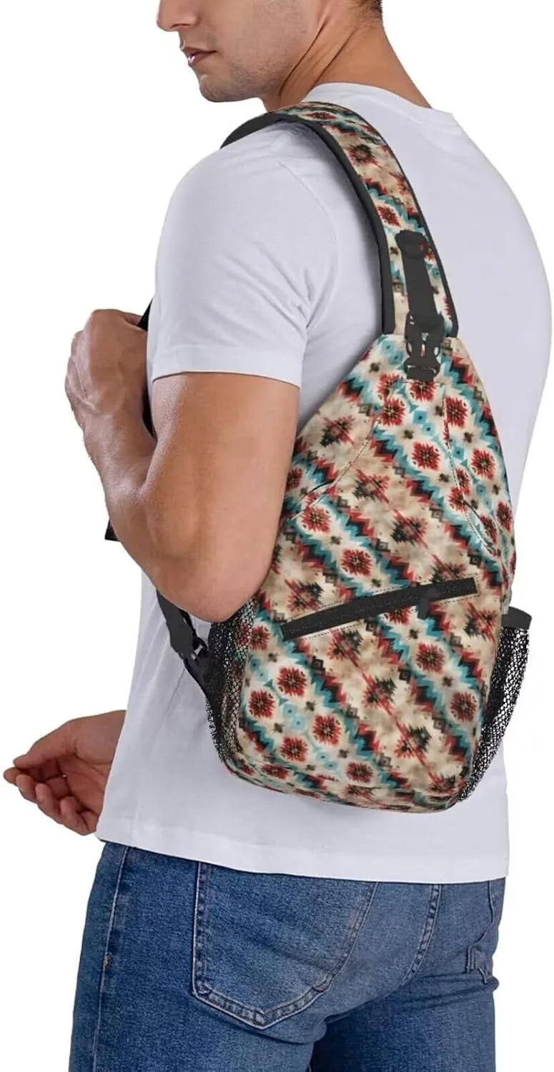 Aztec Southwest Mini Sling Bag for Men and Women Ethnic Tribal Small Crossbody Bag Lightweight Casual Waterproof Chest Bag for Travel Phone, Geometry