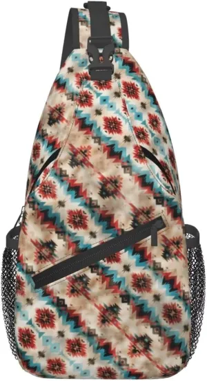 Aztec Southwest Mini Sling Bag for Men and Women Ethnic Tribal Small Crossbody Bag Lightweight Casual Waterproof Chest Bag for Travel Phone, Geometry