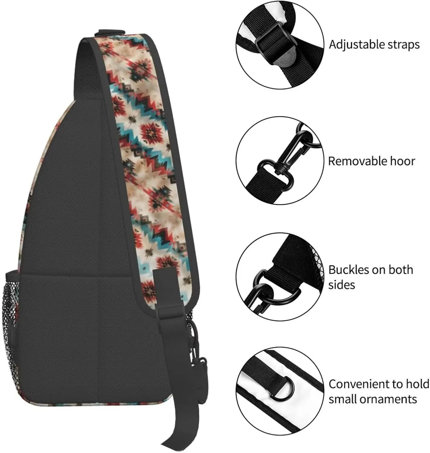 Aztec Southwest Mini Sling Bag for Men and Women Ethnic Tribal Small Crossbody Bag Lightweight Casual Waterproof Chest Bag for Travel Phone, Geometry