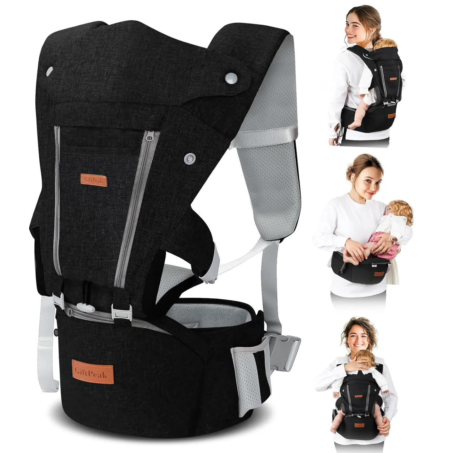Baby Carrier Newborn to Toddler- 6 in 1 Baby Carrier with Hip Seat, Baby Body Holder with Back Support, Ergonomic, Cozy and Lightweight Infant Carrier Backpack Carrier