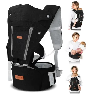 Baby Carrier Newborn to Toddler- 6 in 1 Baby Carrier with Hip Seat, Baby Body Holder with Back Support, Ergonomic, Cozy and Lightweight Infant Carrier Backpack Carrier