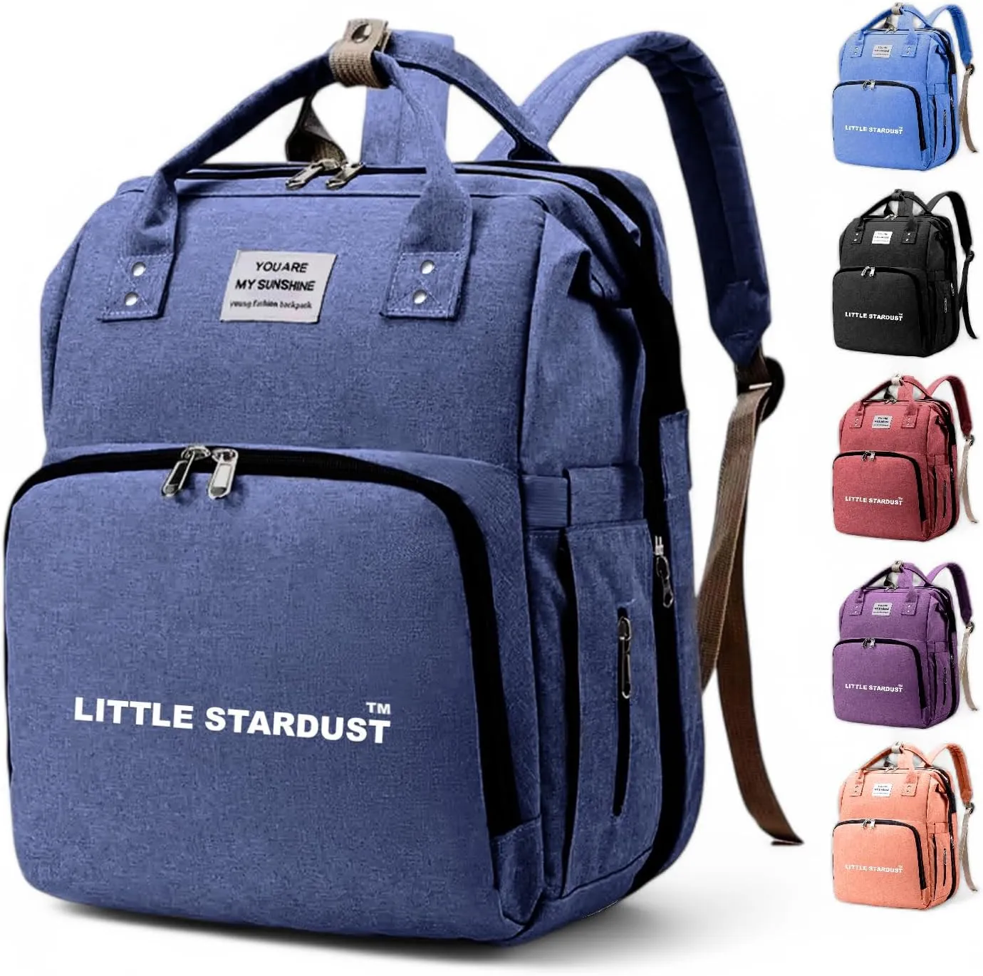 Baby Diaper Bag Backpack is a large, water-resistant deep blue travel diaper tote for moms and dads, designed with spacious compartments and a practical, multi-function design.