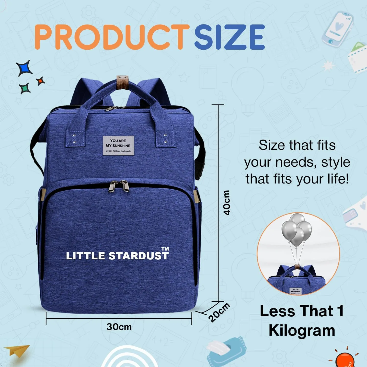 Baby Diaper Bag Backpack is a large, water-resistant deep blue travel diaper tote for moms and dads, designed with spacious compartments and a practical, multi-function design.