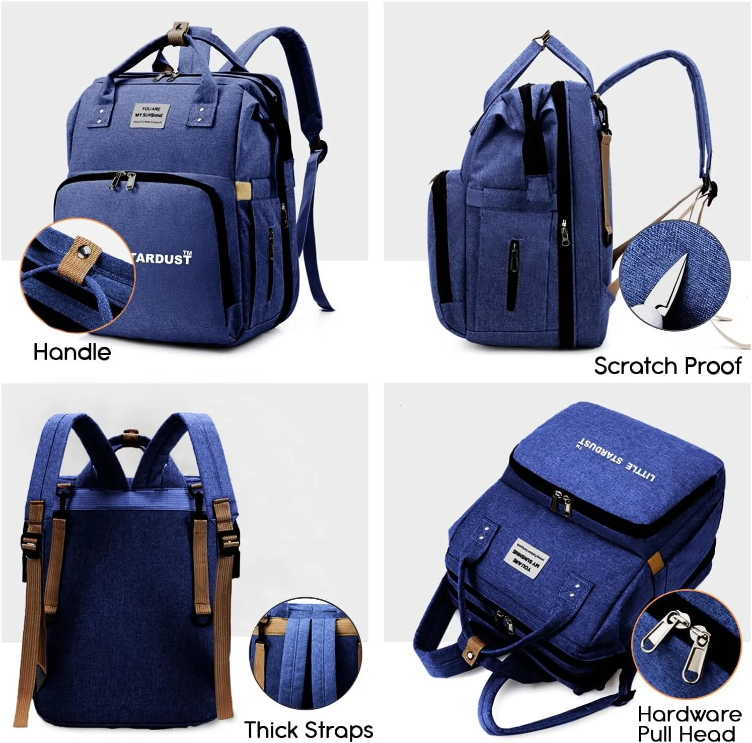 Baby Diaper Bag Backpack is a large, water-resistant deep blue travel diaper tote for moms and dads, designed with spacious compartments and a practical, multi-function design.