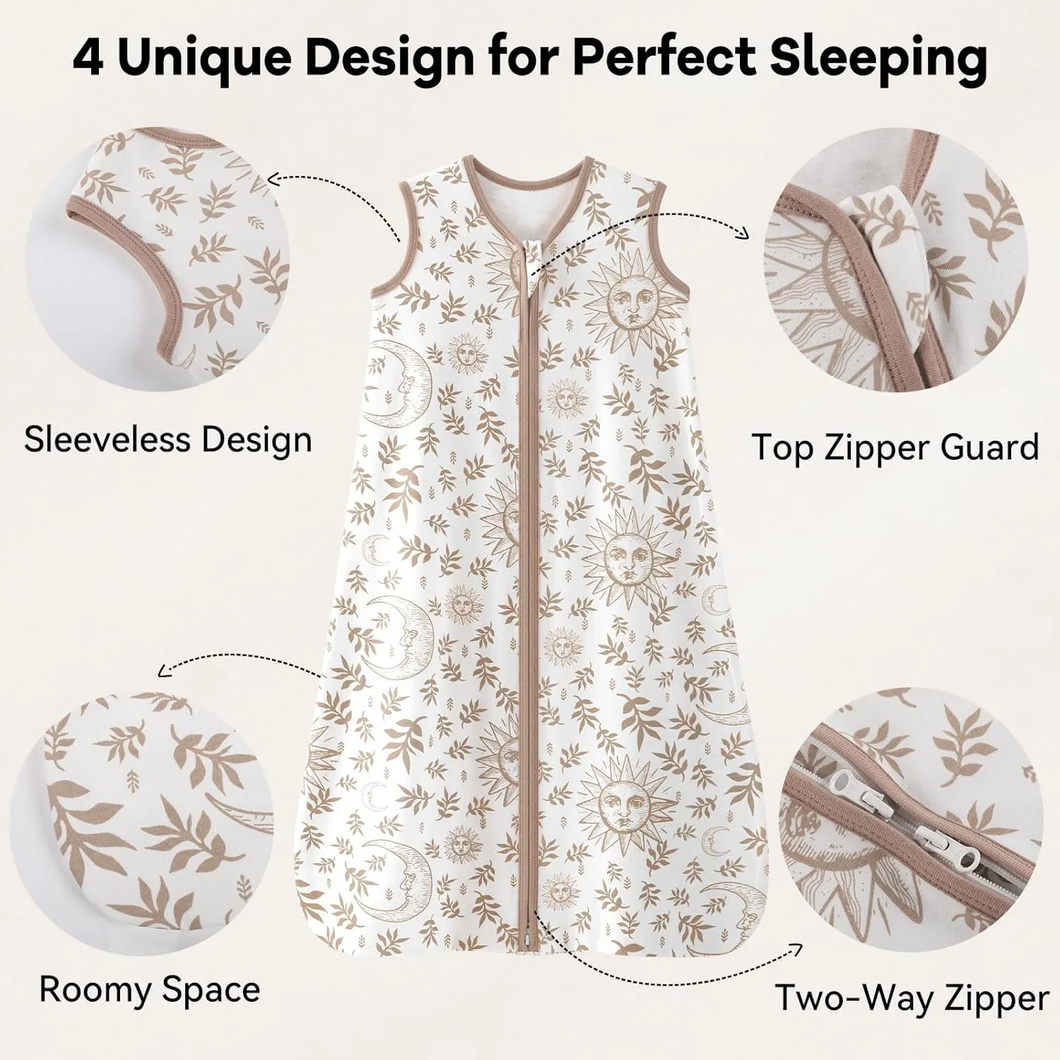 Baby Sleep Sack 6-12 Months 3 Pack 100% Cotton Lightweight 0.5 TOG Wearable Blanket Baby Sleep Bag with 2-Way Zipper for Newborn Infant Beige
