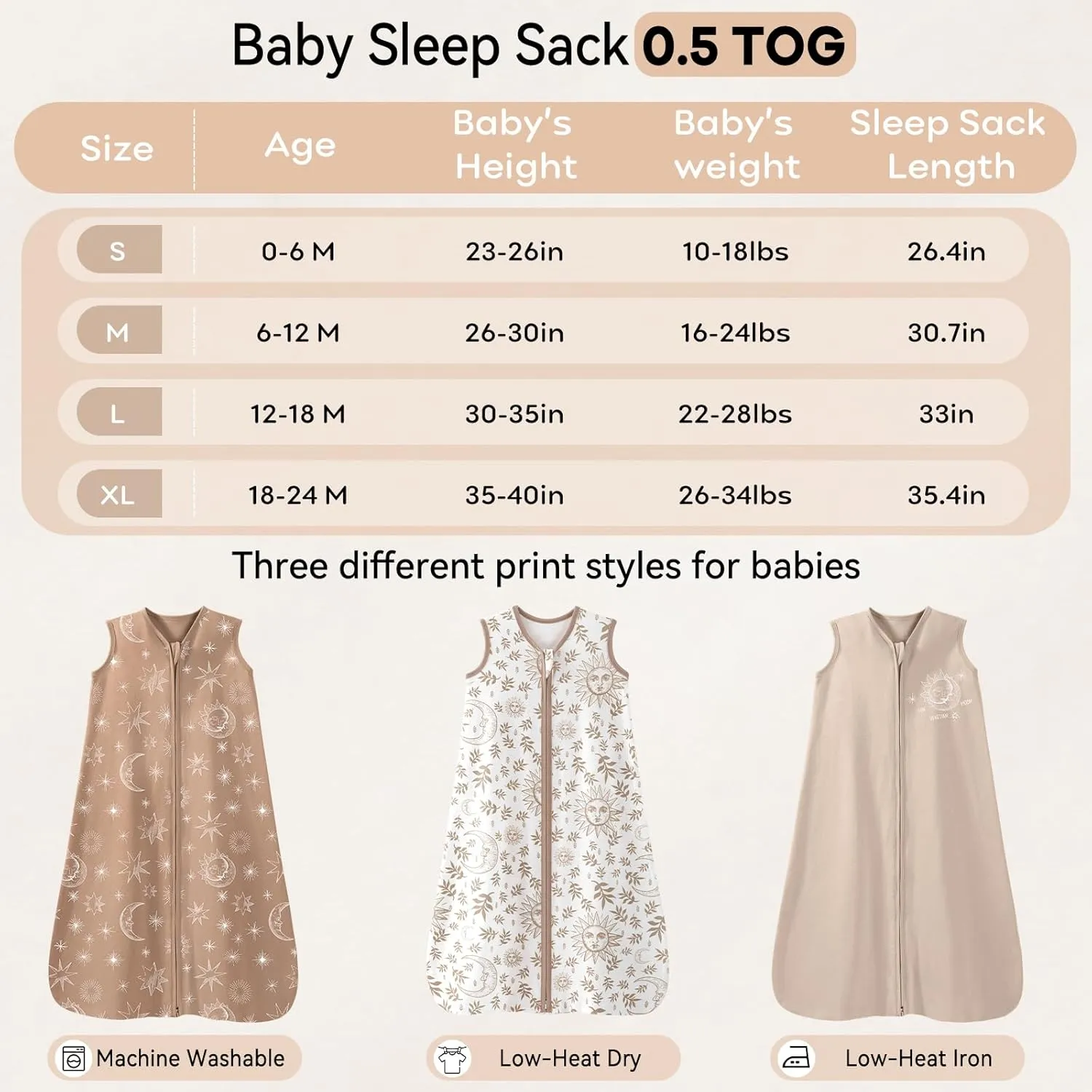 Baby Sleep Sack 6-12 Months 3 Pack 100% Cotton Lightweight 0.5 TOG Wearable Blanket Baby Sleep Bag with 2-Way Zipper for Newborn Infant Beige