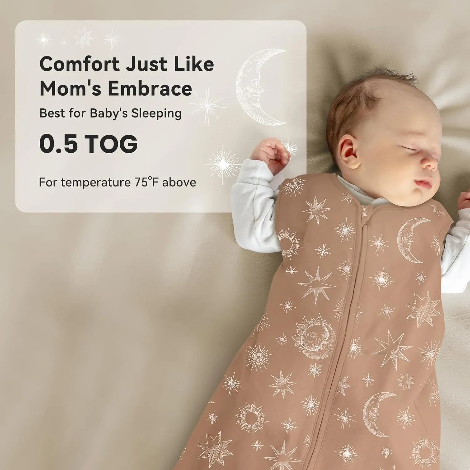 Baby Sleep Sack 6-12 Months 3 Pack 100% Cotton Lightweight 0.5 TOG Wearable Blanket Baby Sleep Bag with 2-Way Zipper for Newborn Infant Beige