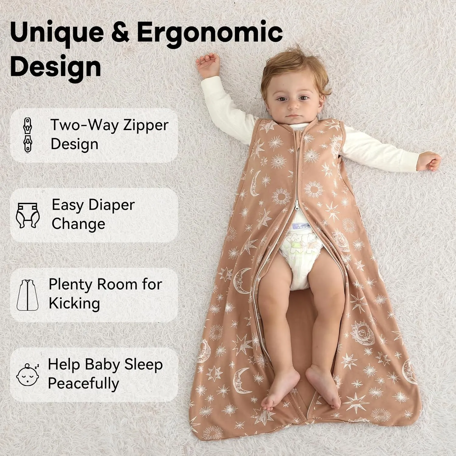 Baby Sleep Sack 6-12 Months 3 Pack 100% Cotton Lightweight 0.5 TOG Wearable Blanket Baby Sleep Bag with 2-Way Zipper for Newborn Infant Beige