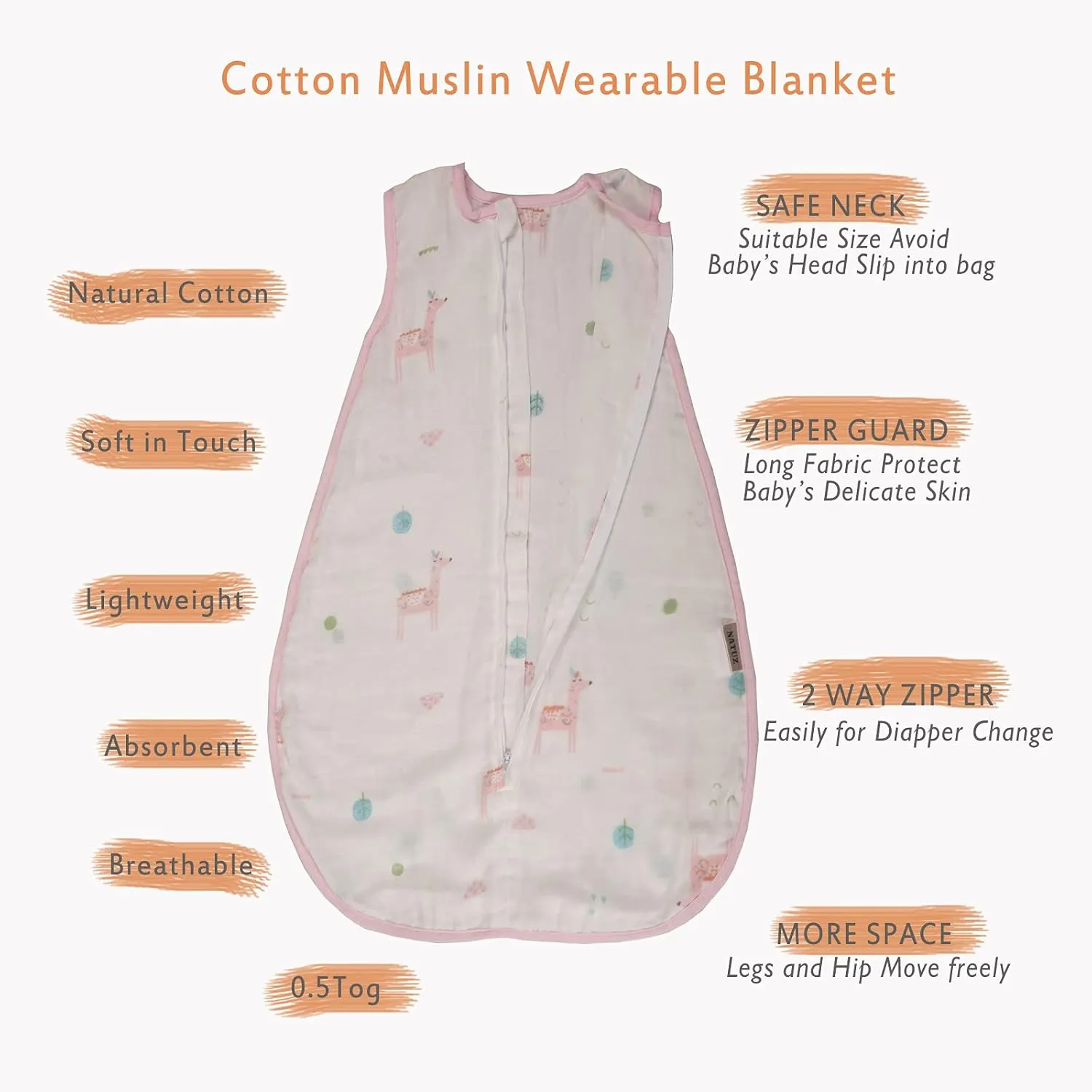 Baby Sleep Sack Cotton Muslin Lightweight Summer Toddler Essential Sleeping Bag Soft Baby Wearable Blanket Toddler 3T Sleep Swaddle Sacks Kids Nursery Sleeping Bag 18-24 months 0.5 Tog Girl