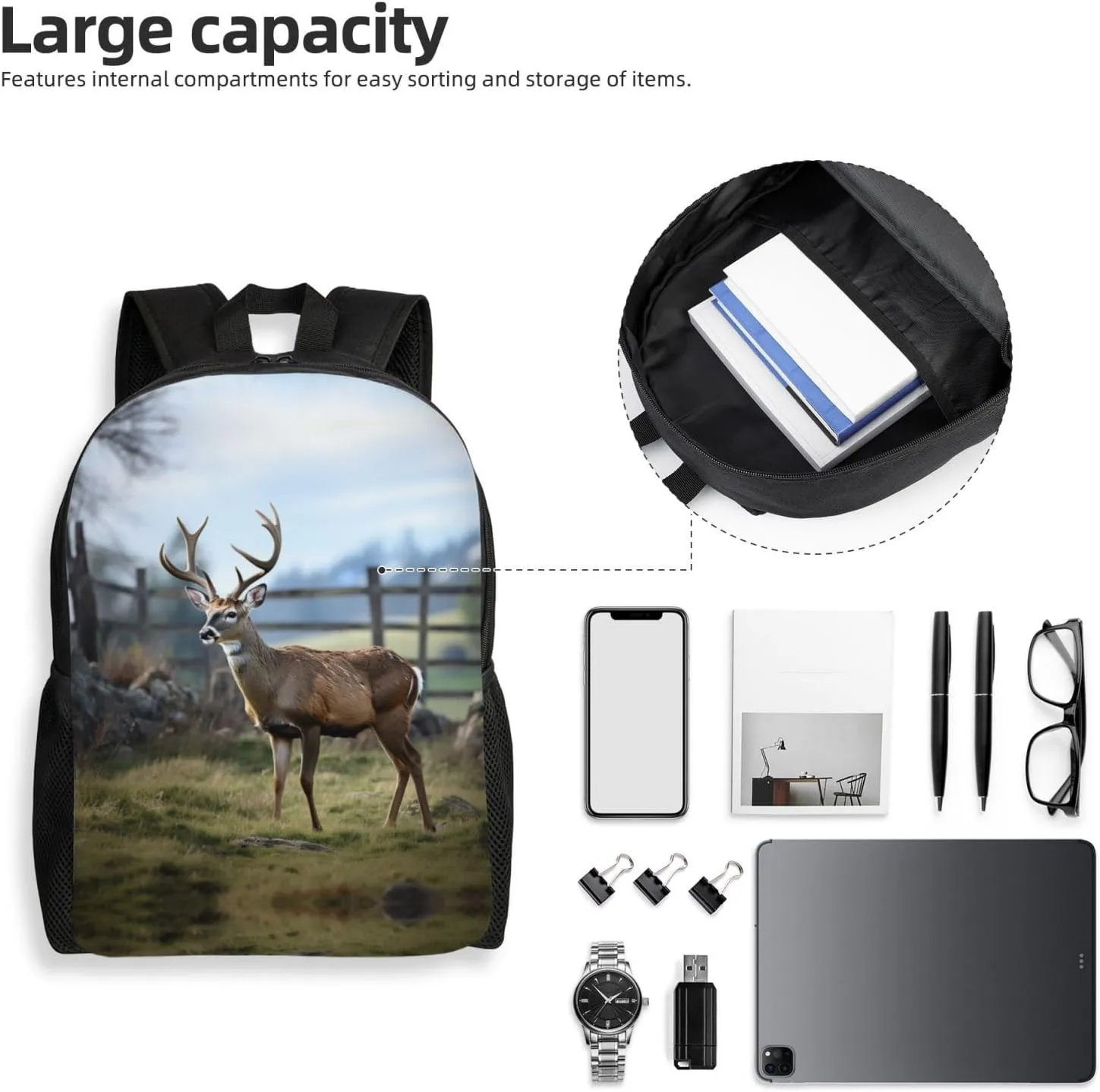 Backpack for Men Women Laptop Backpack Dolphin in the coral reef Daypack Laptop Bag for Travel, Deer Animal, One Size