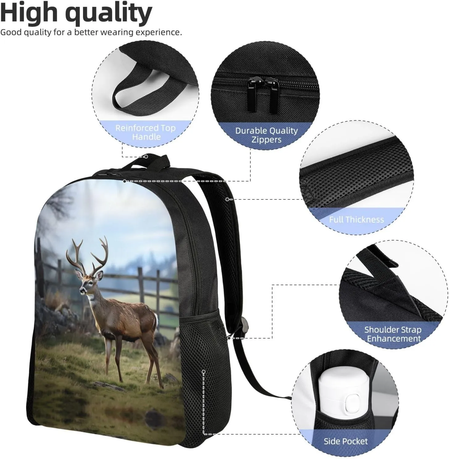 Backpack for Men Women Laptop Backpack Dolphin in the coral reef Daypack Laptop Bag for Travel, Deer Animal, One Size