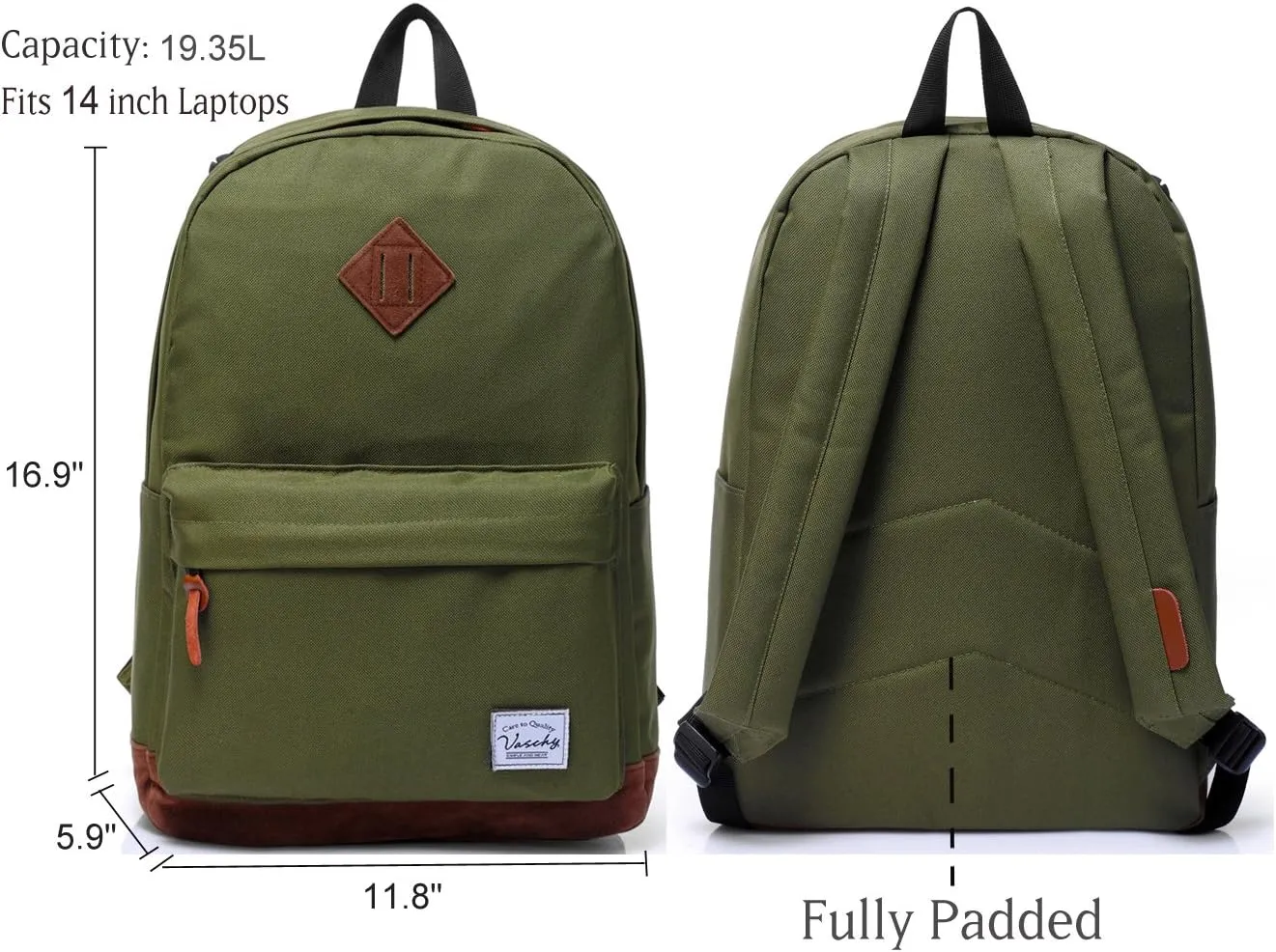 Backpack for Men Women,VASCHY Classic Water-resistant Lightweight Travel School Backpack Casual Daypack