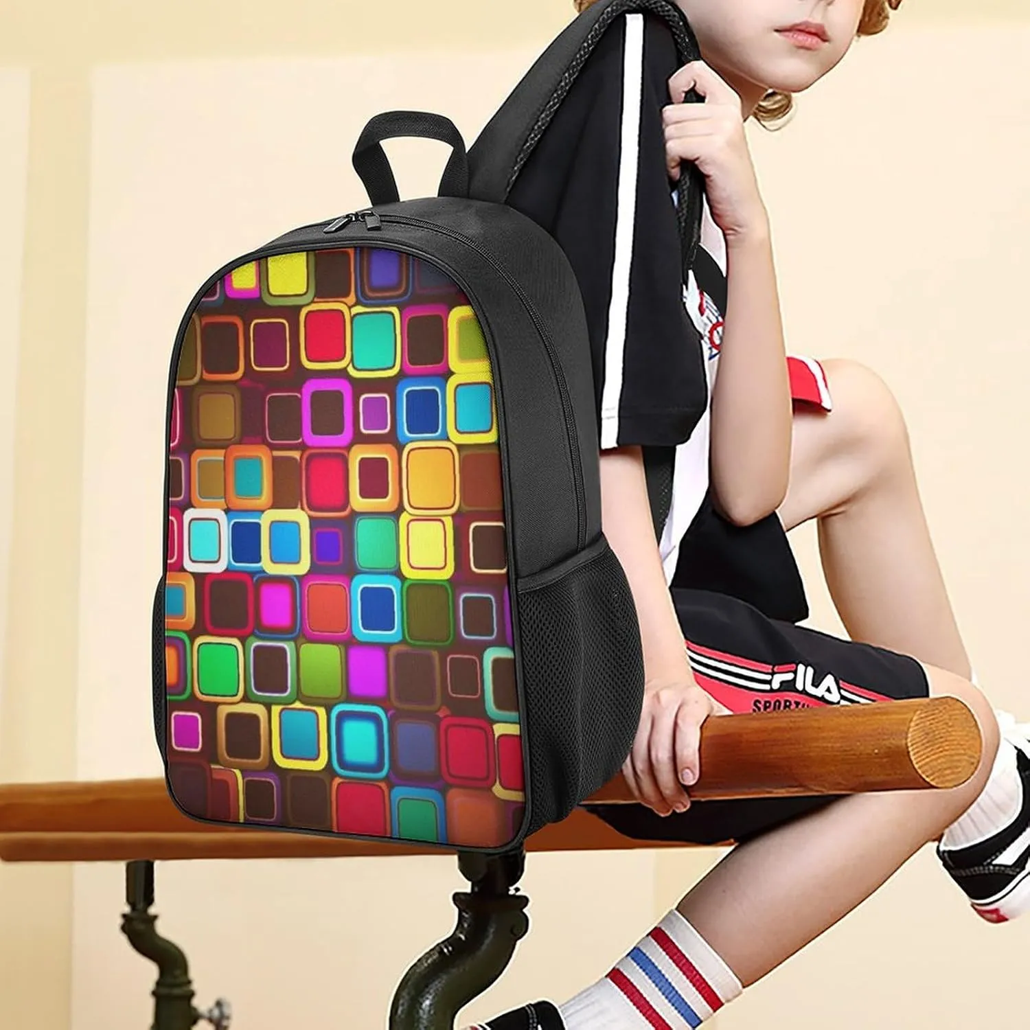 Backpack for Women Men Travel Colorful Squares Daypack Lightweight Laptop Bag Carry On Backpacks for Work