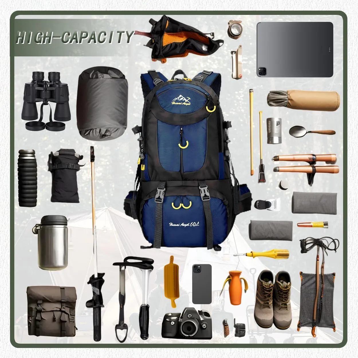 Backpack Hiking Camping Backpack Daypack 40L 50L 60L Water Resistant Lightweight Travel Backpack For Wemen Men (Blue, 40L)