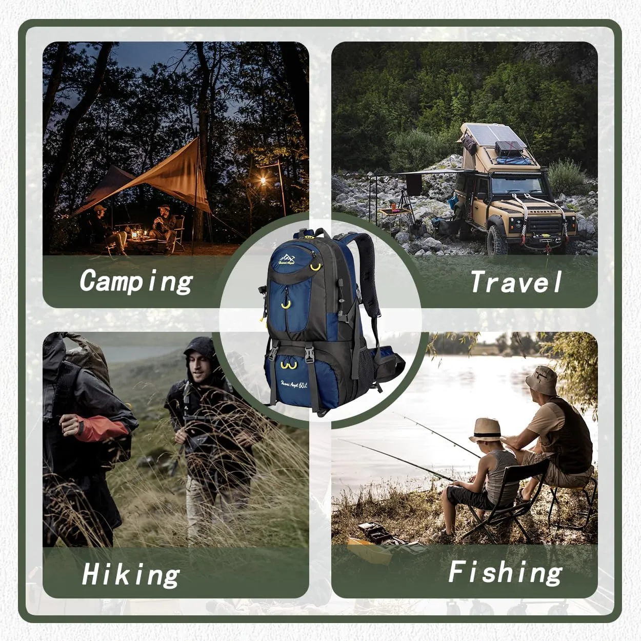Backpack Hiking Camping Backpack Daypack 40L 50L 60L Water Resistant Lightweight Travel Backpack For Wemen Men (Blue, 40L)