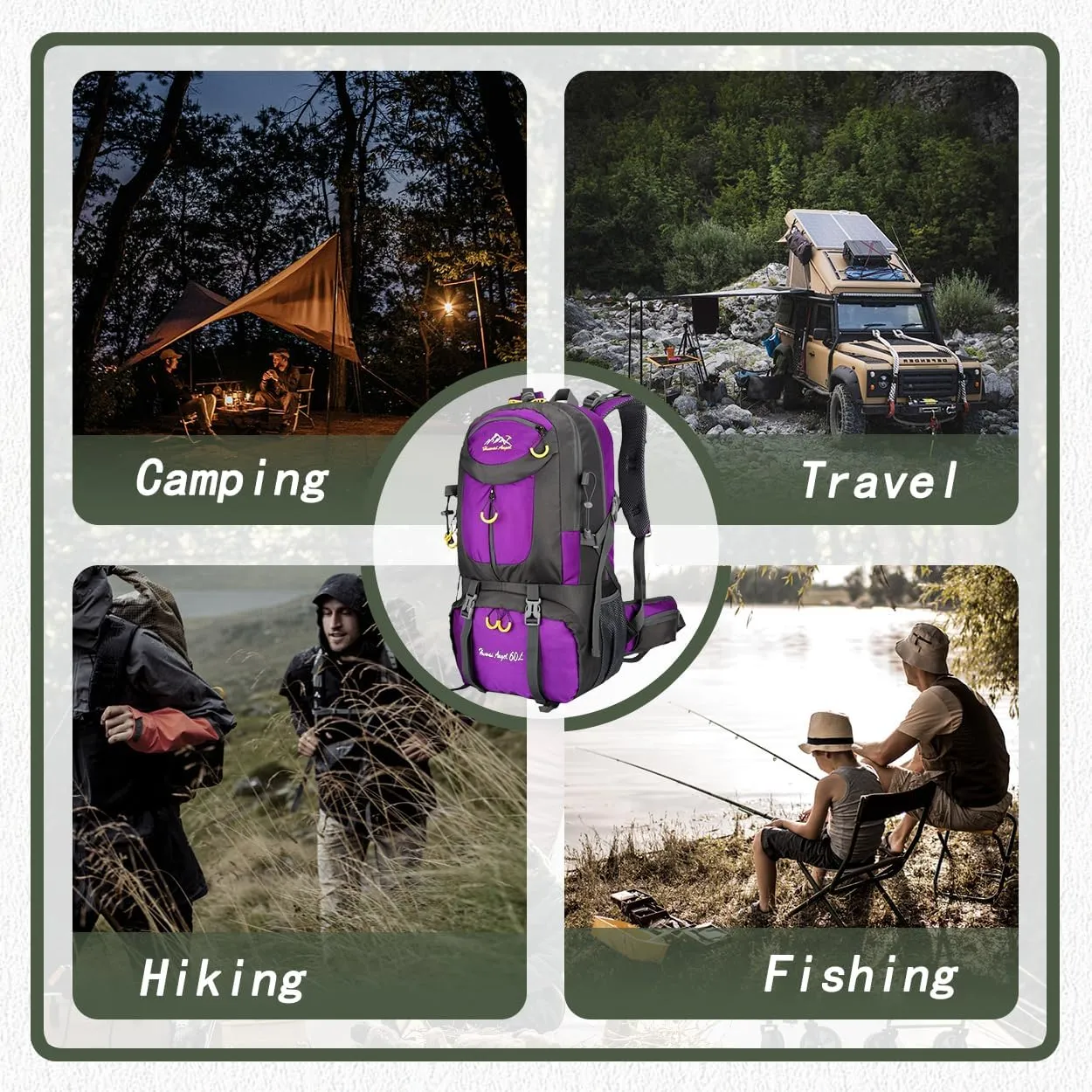 Backpack Hiking Camping Backpack Daypack 40L 50L 60L Water Resistant Lightweight Travel Backpack For Wemen Men (Purple, 60L)