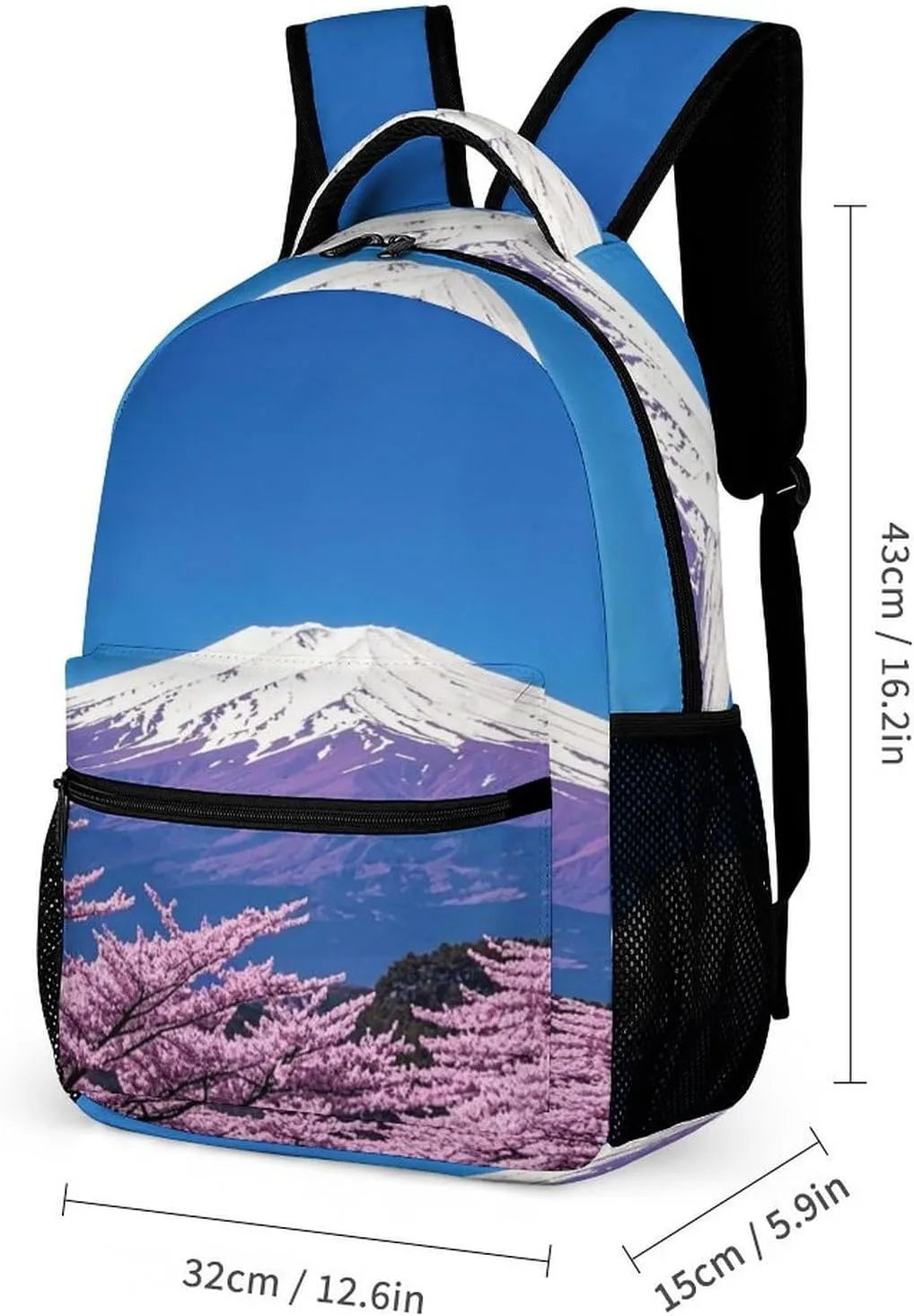 Backpack Lunch Bag Pencil Pouch Set, Purple Mount Fuji Print Lightweight & Durable 3-Piece Combo Ideal for Work, And Travel
