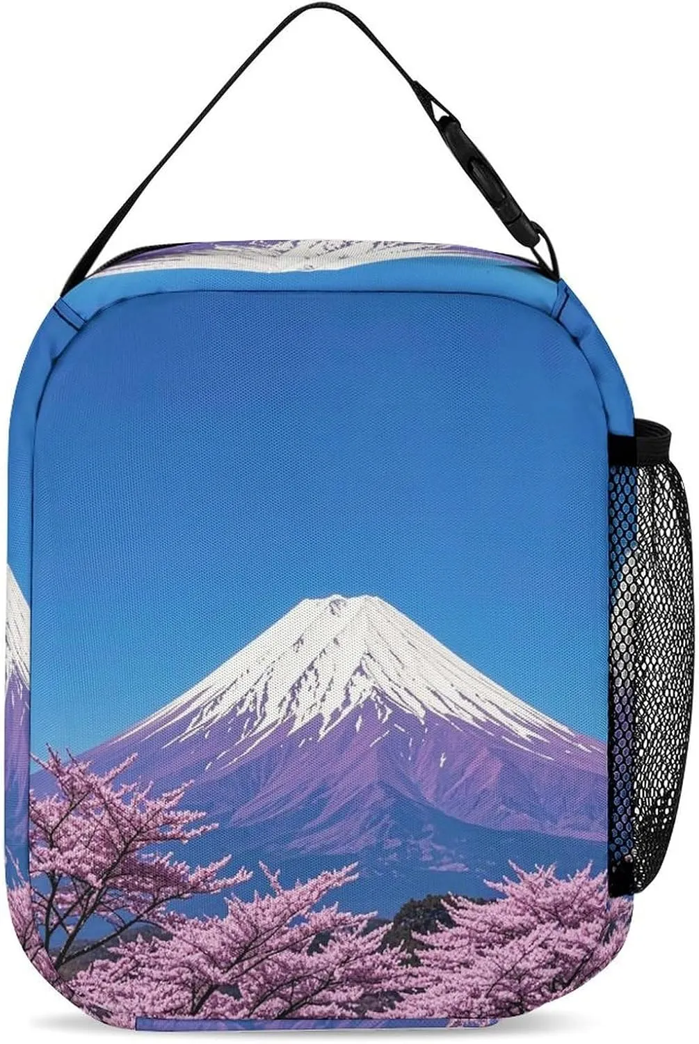 Backpack Lunch Bag Pencil Pouch Set, Purple Mount Fuji Print Lightweight & Durable 3-Piece Combo Ideal for Work, And Travel