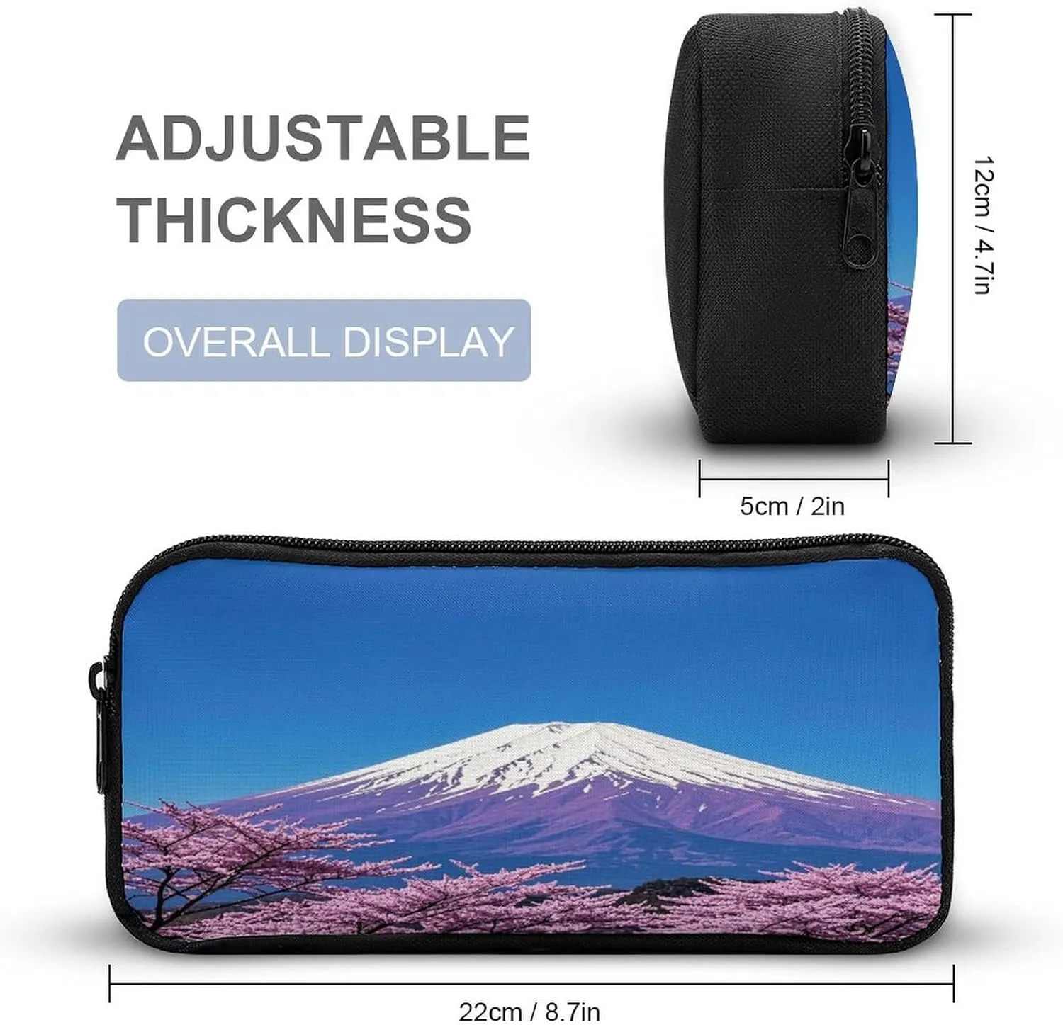 Backpack Lunch Bag Pencil Pouch Set, Purple Mount Fuji Print Lightweight & Durable 3-Piece Combo Ideal for Work, And Travel