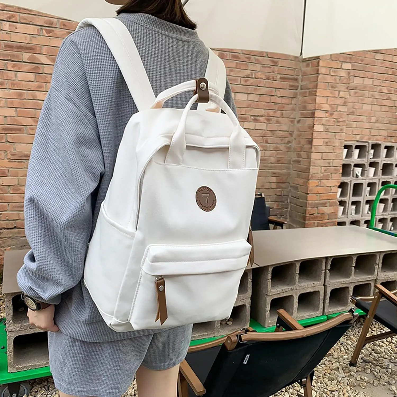 Backpack Men And Women Couples Shoulder Bag Fashion Simple Personality Large Capacity Backpack Rack (White, One Size)