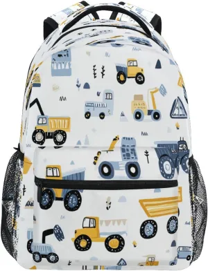 Backpack School Bookbag Travel Bag Yellow Blue Build Construction Transport Car for Girls Boys Teen