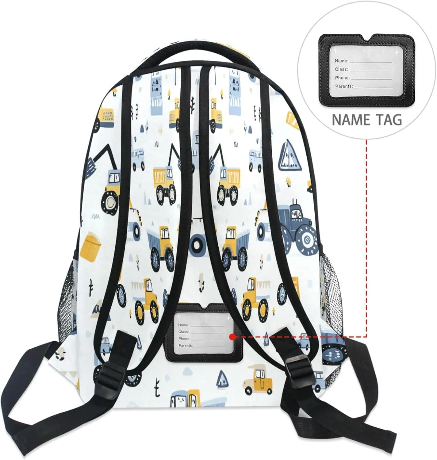 Backpack School Bookbag Travel Bag Yellow Blue Build Construction Transport Car for Girls Boys Teen