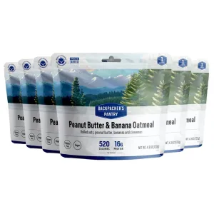 Backpacker's Pantry Peanut Butter Banana Oatmeal | Freeze Dried Backpacking & Camping Food | Emergency Food | 16 Grams of Protien, Vegan, Gluten-Free | 6 Count