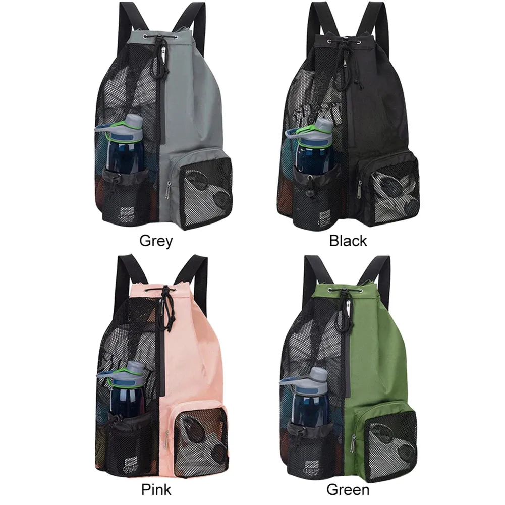 Bag Drawstring Beach Storage Backpacks with Wet Pockets Thickened Mesh Lightweight Comfortable for Training