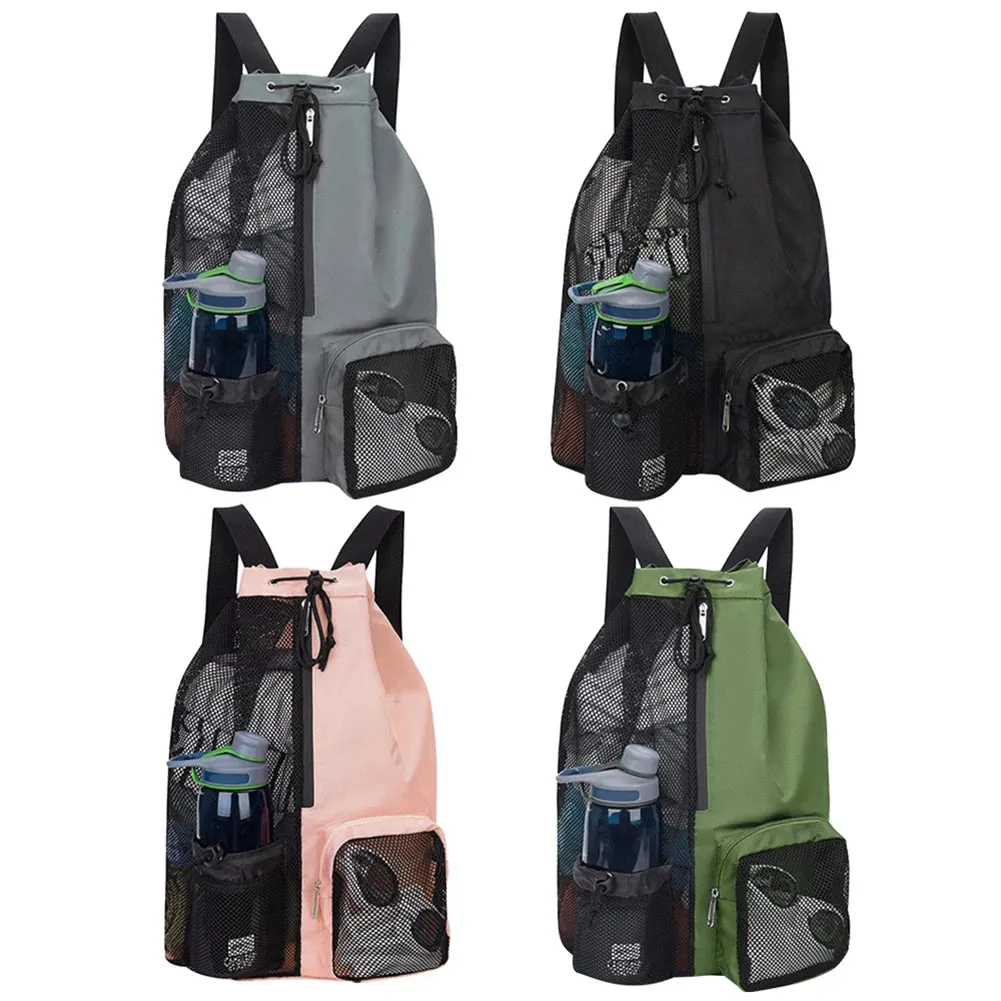 Bag Drawstring Beach Storage Backpacks with Wet Pockets Thickened Mesh Lightweight Comfortable for Training