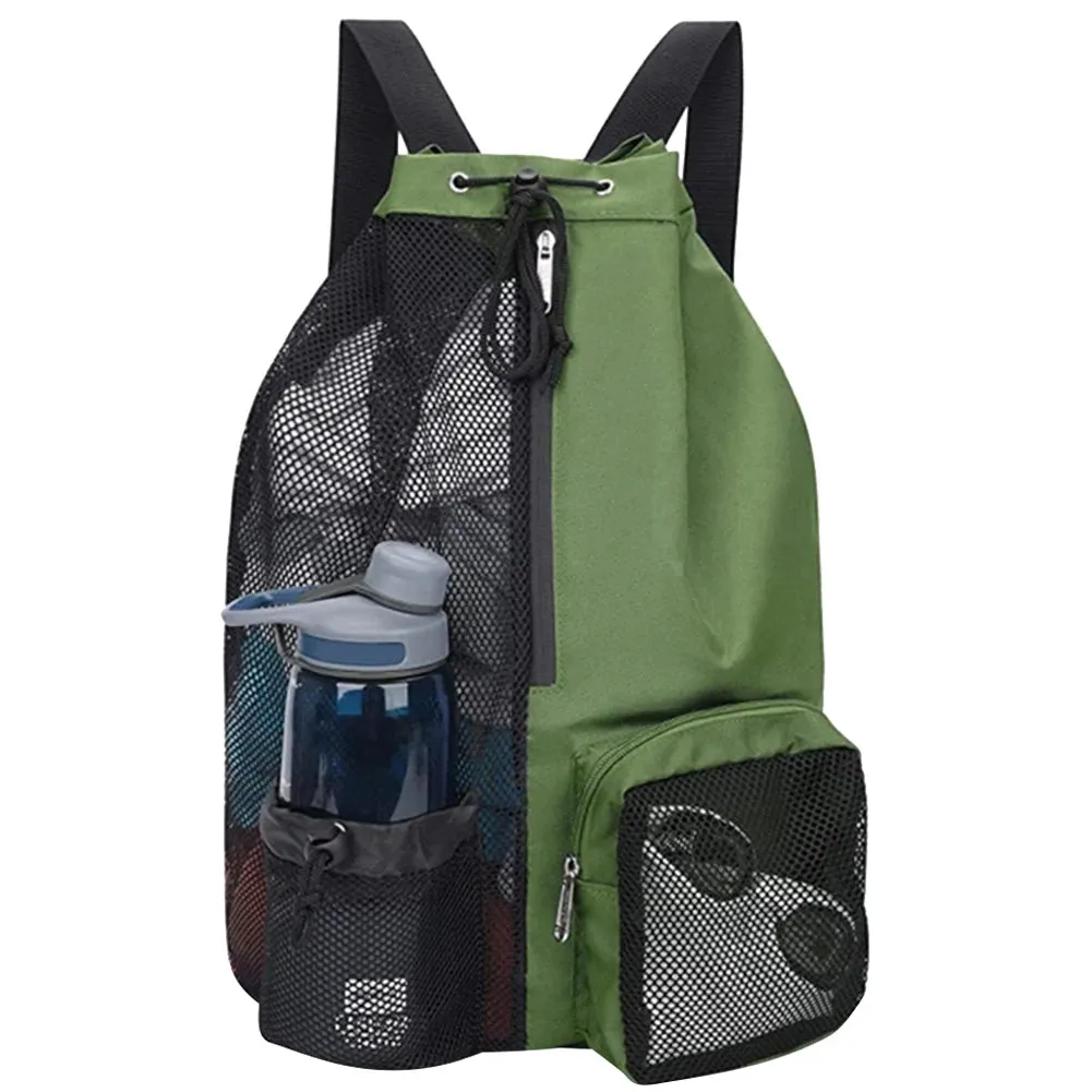 Bag Drawstring Beach Storage Backpacks with Wet Pockets Thickened Mesh Lightweight Comfortable for Training