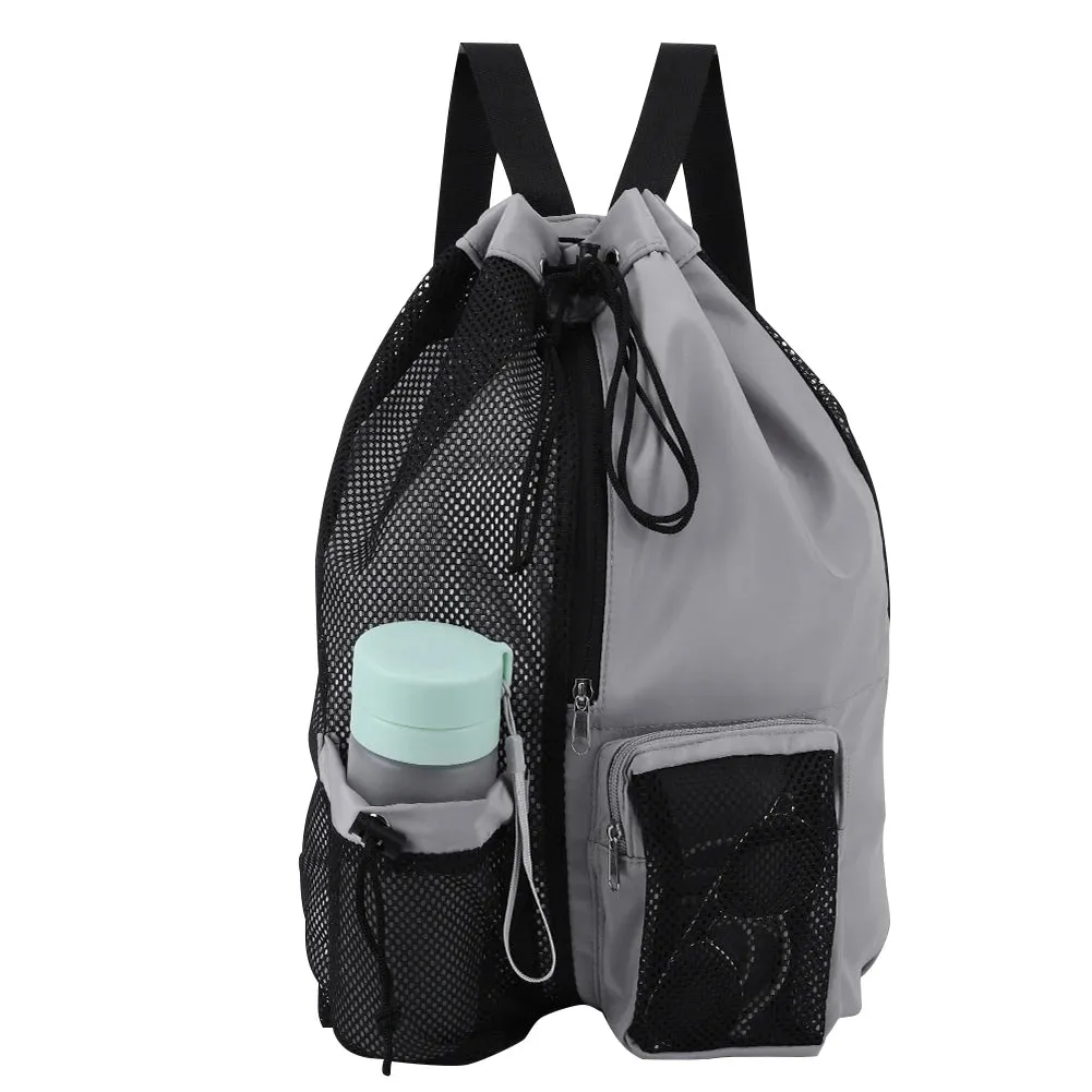 Bag Drawstring Beach Storage Backpacks with Wet Pockets Thickened Mesh Lightweight Comfortable for Training