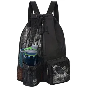 Bag Drawstring Beach Storage Backpacks with Wet Pockets Thickened Mesh Lightweight Comfortable for Training