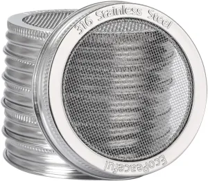 Ball Kerr 6 Pack 316 Surgical Stainless Steel Sprouting Lids - Mesh, Strainer, Sprout Lids - One-Piece, Rust-Proof (For Wide Mouth Mason Jars 3 38" Outer )