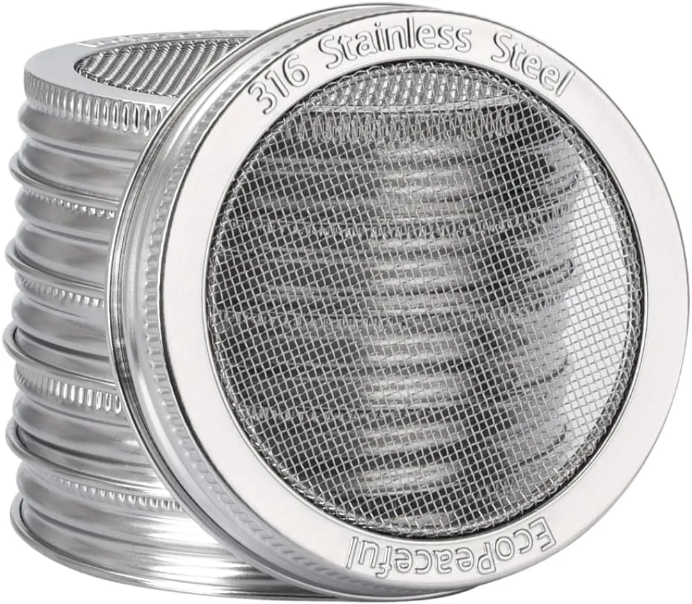 Ball Kerr 6 Pack 316 Surgical Stainless Steel Sprouting Lids - Mesh, Strainer, Sprout Lids - One-Piece, Rust-Proof (For Wide Mouth Mason Jars 3 38" Outer )