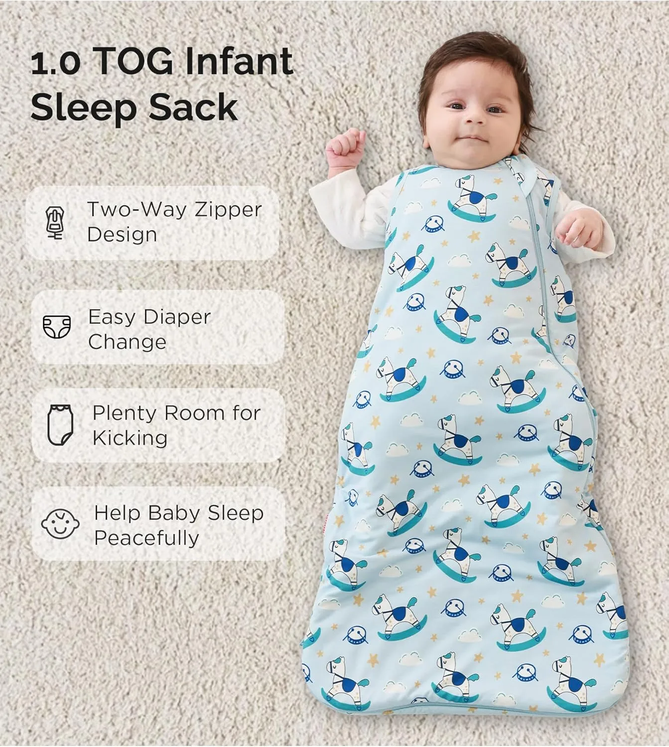 Bamboo Viscose Infant Sleep Sack 1.0 TOG Sleeveless Sleep Bag for Baby with 2-Way Zipper