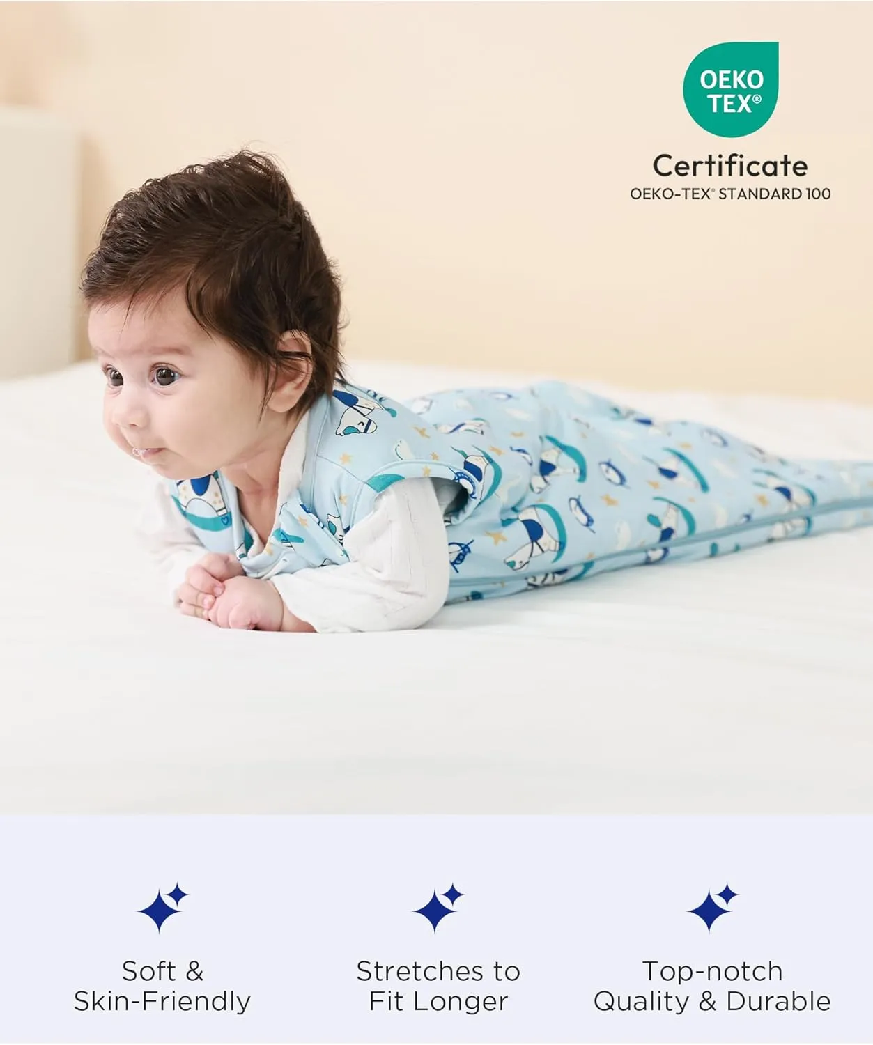 Bamboo Viscose Infant Sleep Sack 1.0 TOG Sleeveless Sleep Bag for Baby with 2-Way Zipper