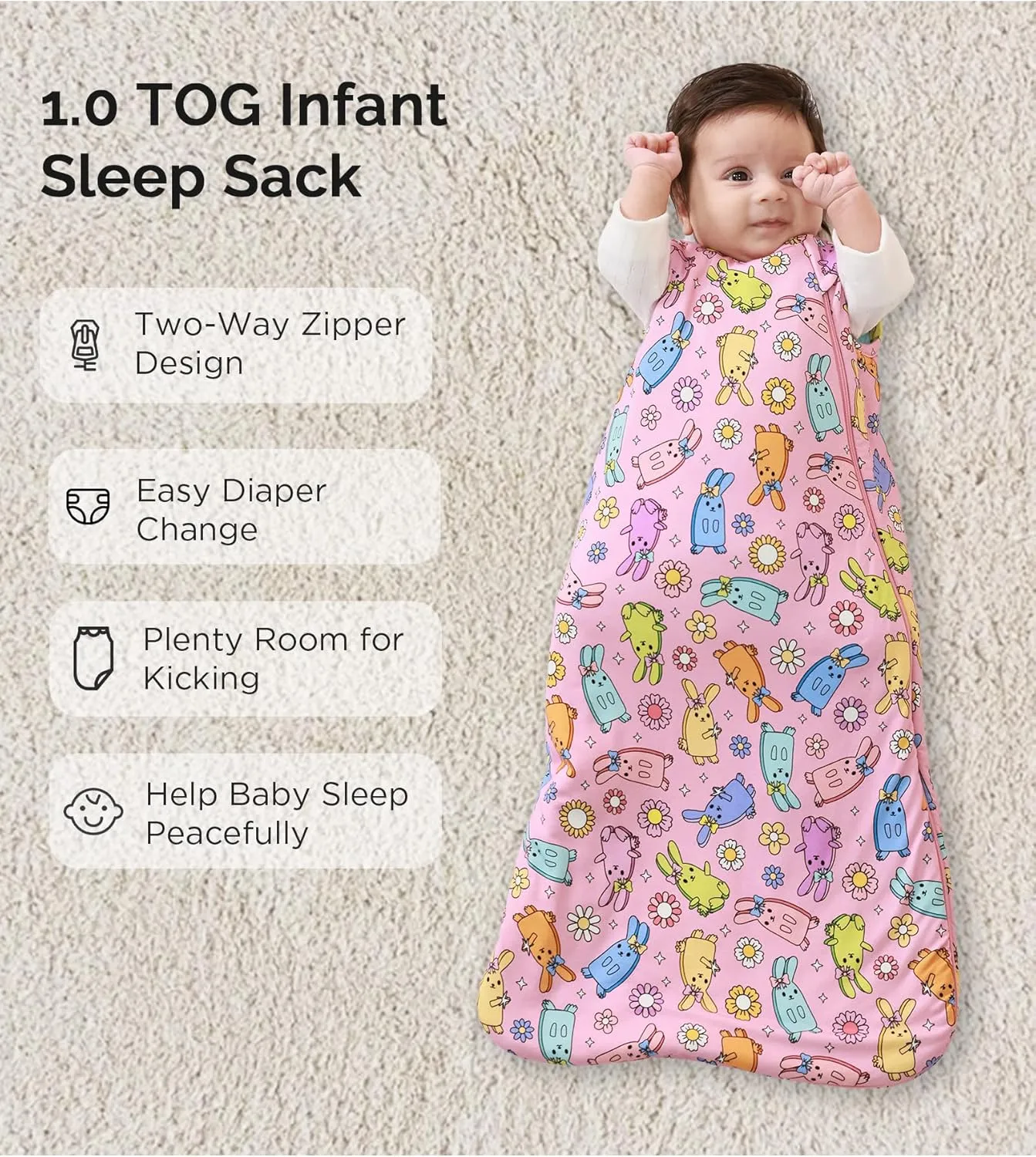 Bamboo Viscose Infant Sleep Sack 1.0 TOG Sleeveless Sleep Bag for Baby with 2-Way Zipper