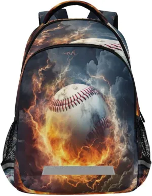 Baseball Water Fire Design Waterproof Backpack - Casual Outdoor Sports Daypack with Ergonomic Shoulder Straps#743