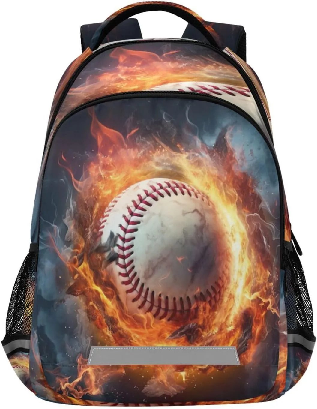 Baseball Water Fire Design Waterproof Backpack - Casual Outdoor Sports Daypack with Ergonomic Shoulder Straps#744