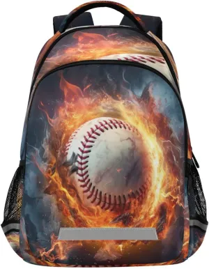 Baseball Water Fire Design Waterproof Backpack - Casual Outdoor Sports Daypack with Ergonomic Shoulder Straps#744