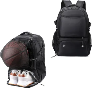 Basketball Backpack 40L Large Capacity Basketball Bag with Separate Ball Holder & Shoes Compartment Sports Bag for Basketball, Soccer, Volleyball, Swim, Gym, Travel (Black)
