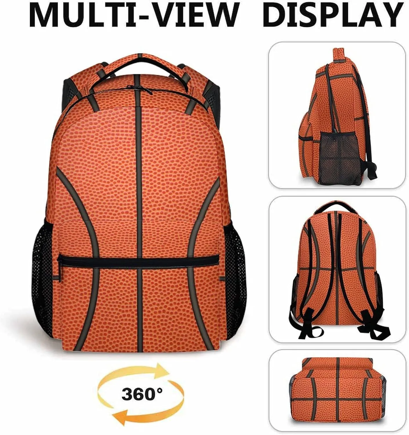 Basketball Backpack for Girls & Boys, 17 Inch Basketballs Print Backpacks for School, Cute Lightweight Bookbag for Kids