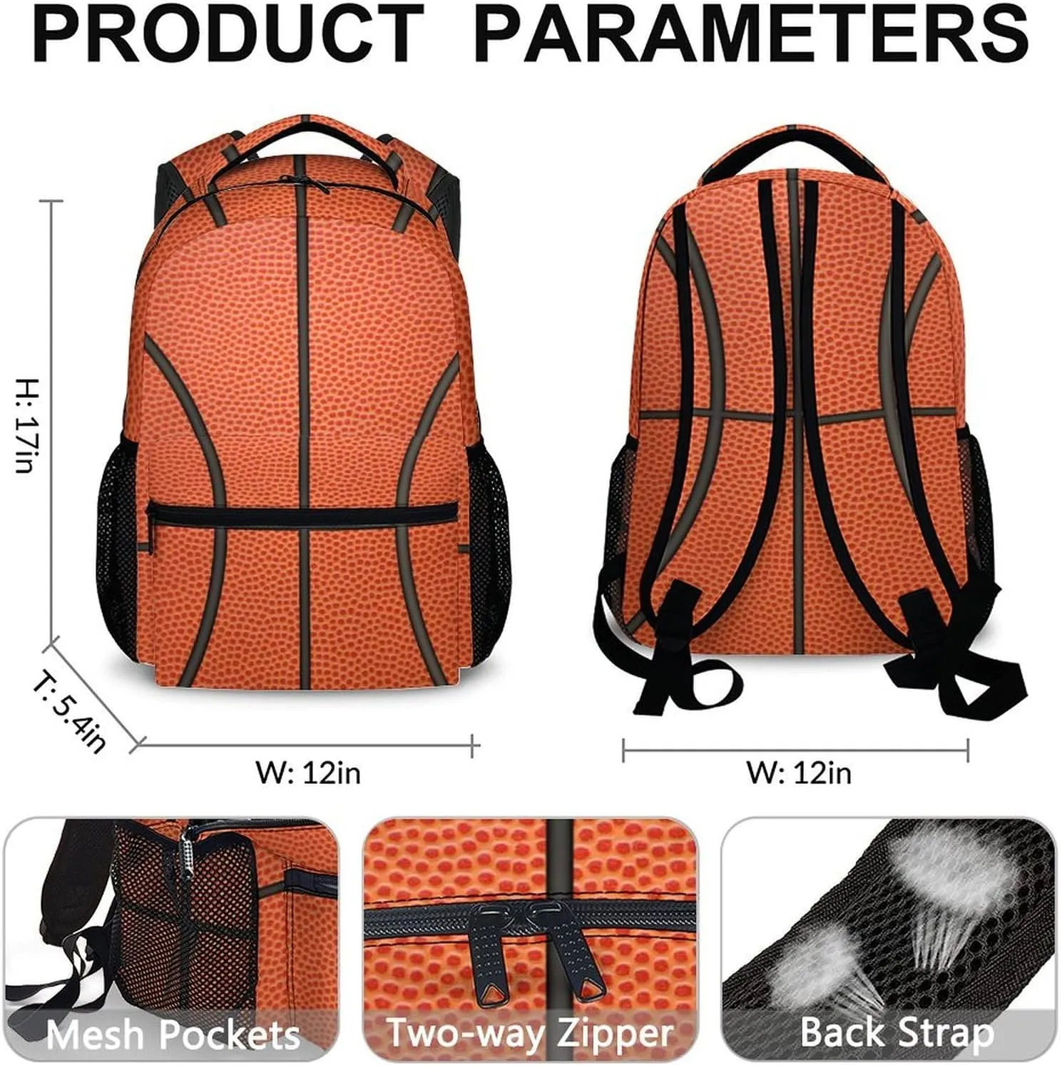 Basketball Backpack for Girls & Boys, 17 Inch Basketballs Print Backpacks for School, Cute Lightweight Bookbag for Kids