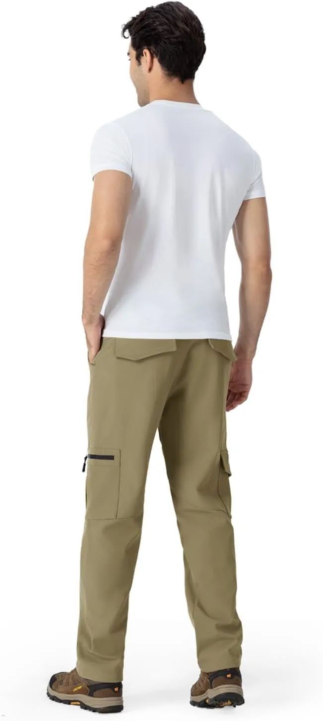 BASUDAM Men's Cargo Work Pants Snow Waterproof Softshell Winter Fleece Lined Insulated Outdoor Mountain with 6 Pockets