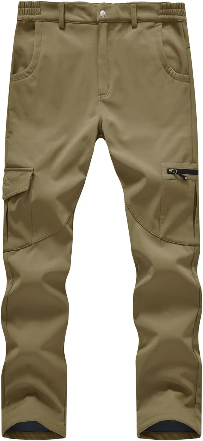 BASUDAM Men's Cargo Work Pants Snow Waterproof Softshell Winter Fleece Lined Insulated Outdoor Mountain with 6 Pockets